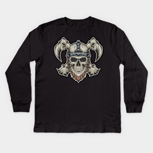 Vintage Vikings Skull Art Kids Long Sleeve T-Shirt